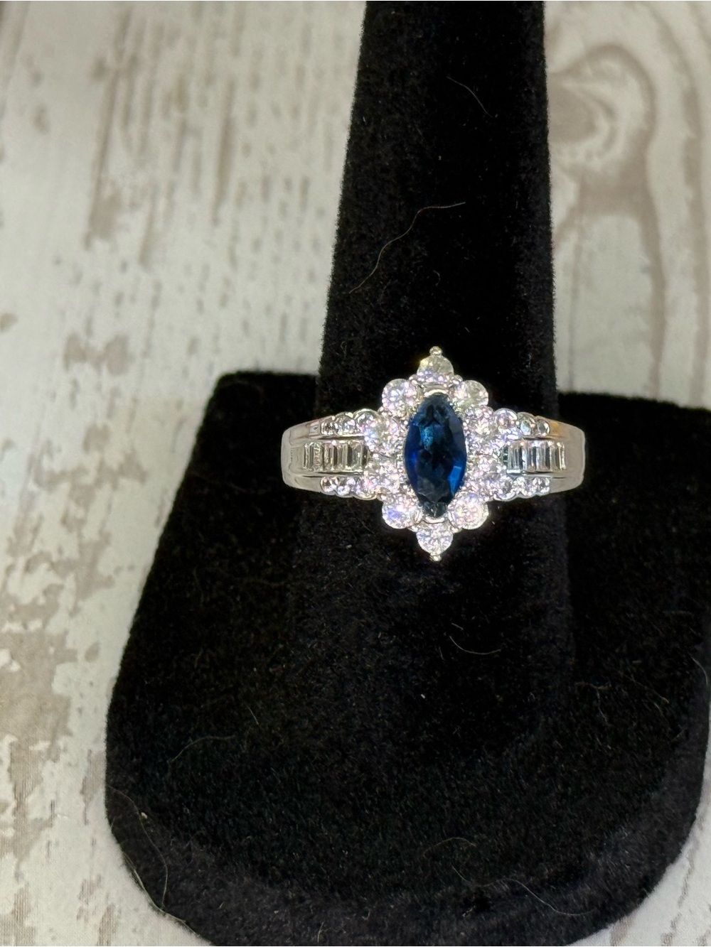 Blue Marquise Halo Sapphire Ring - Women Jewelry